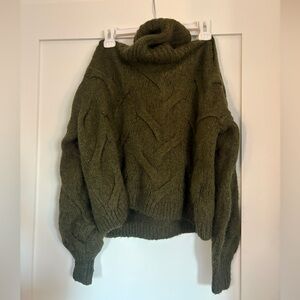 Madewell Chunky Knit Olive Turtleneck Sweater
